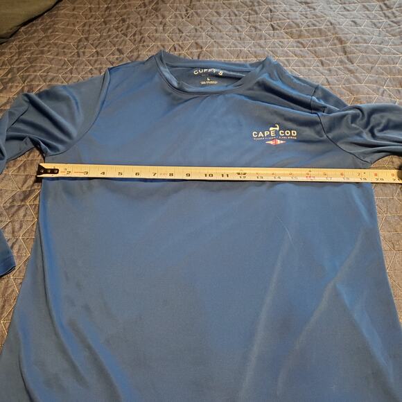 Cuffy's Unisex Size L Long Sleeve Polyester Silky Logo T-Shirt FITTED Blue FLAWS - Picture 8 of 9